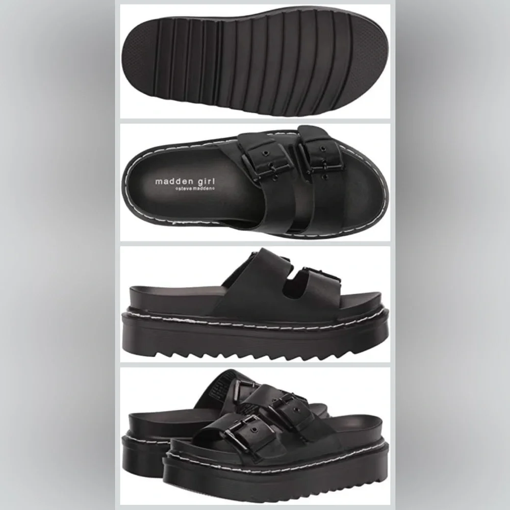 Madden Girl Black Double Buckle Slides - Picture 2 of 5
